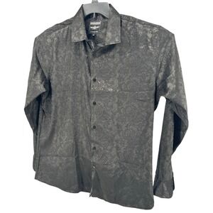 Barabas Floral Damask Button Down Shirt Mens XXL Black Long Sleeve Luxury Party